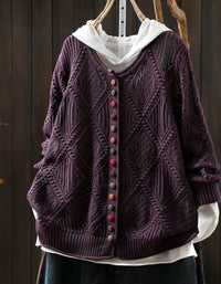 Women's Casual Hooded Cable Knit Cardigan Sweater