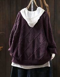 Women's Purple Hooded Cable Knit Cardigan Sweater