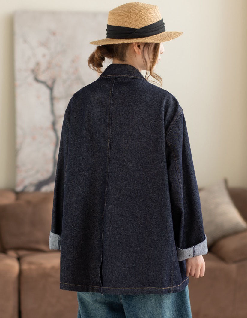 Relaxed fit women’s denim blazer for everyday wear and comfort back view