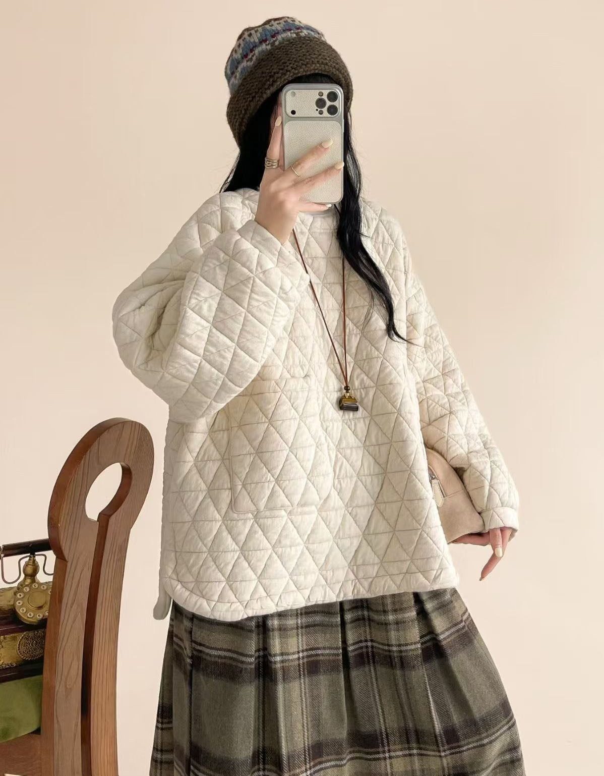 Women's Retro Loose Quilted Puffer Jacket Coat