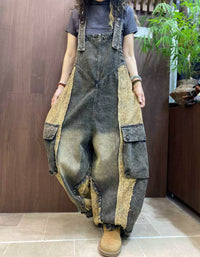 Women's Loose Fit Patchwork Denim Overalls