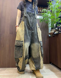 Women's Casual Patchwork Denim Bib Overalls