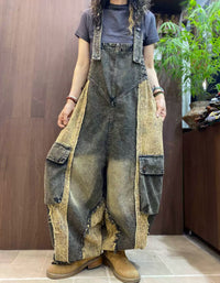Women's Vintage Loose Denim Cargo Overalls