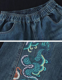 Women’s Vintage Dragon Embroidery Casual Jeans