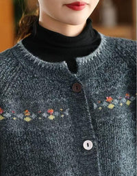Casual Loose Vintage Embroidered Floral Knit Cardigan Sweater - Islinen