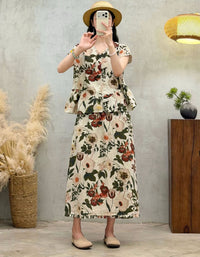 Vintage Style Botanical Print Blouse for Women – Casual Linen Top