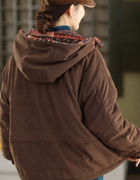 Women's Vintage Ethnic Pattern Reversible Hooded Fleece Jacket