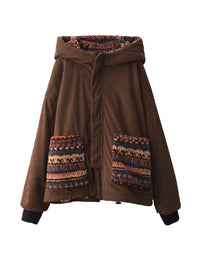 Women's Vintage Ethnic Pattern Reversible Hooded Fleece Jacket