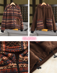 Women's Vintage Ethnic Pattern Reversible Hooded Fleece Jacket