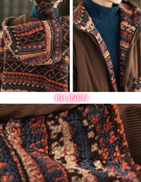 Women's Vintage Ethnic Pattern Reversible Hooded Fleece Jacket