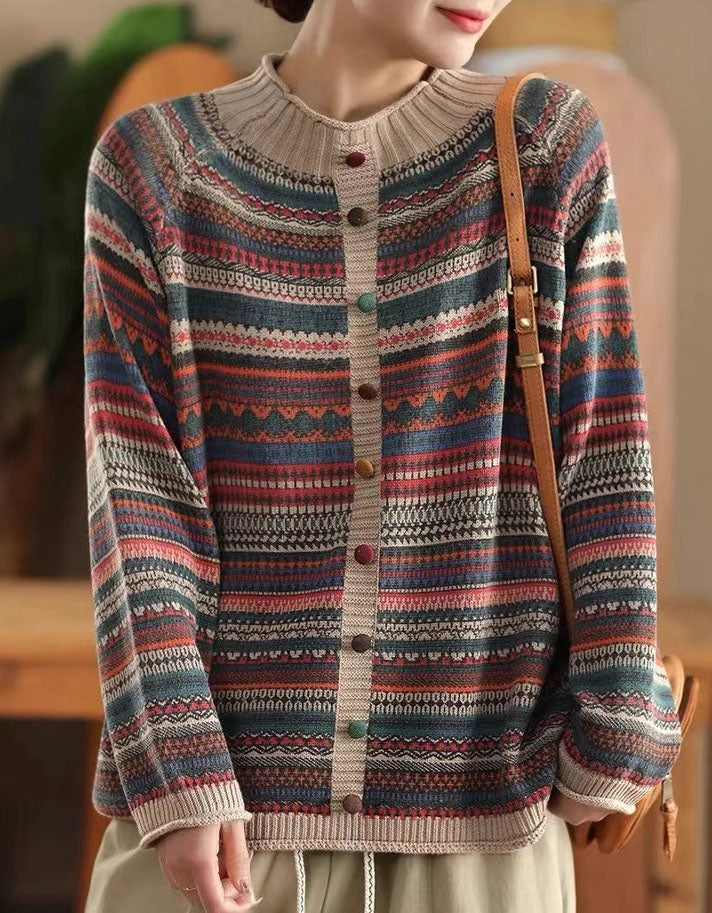 Women’s Vintage Ethnic Pattern Knit Sweater Cardigan