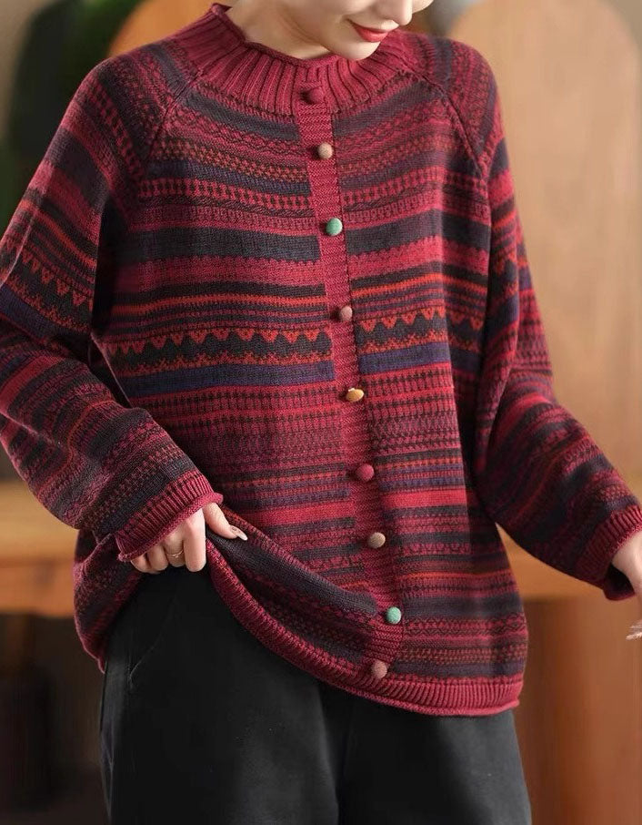 Women’s Vintage Ethnic Pattern Knit Sweater Cardigan