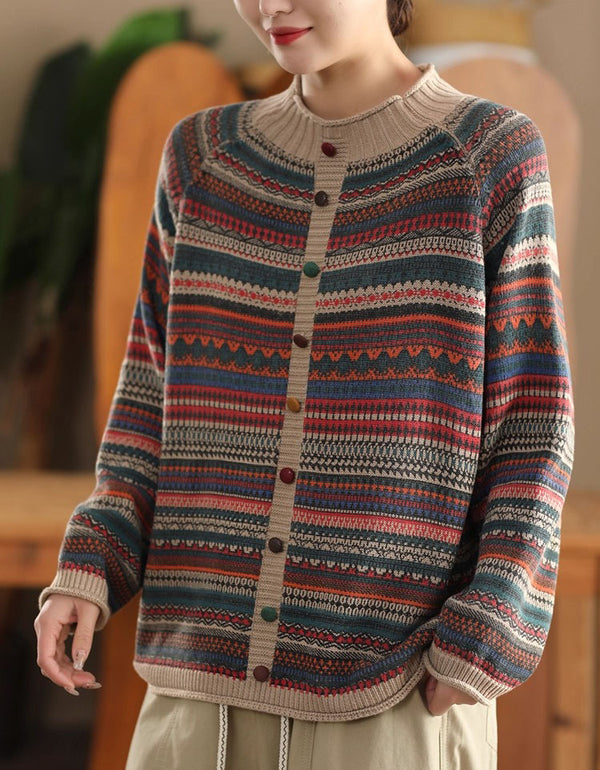 Women’s Vintage Ethnic Pattern Knit Sweater Cardigan