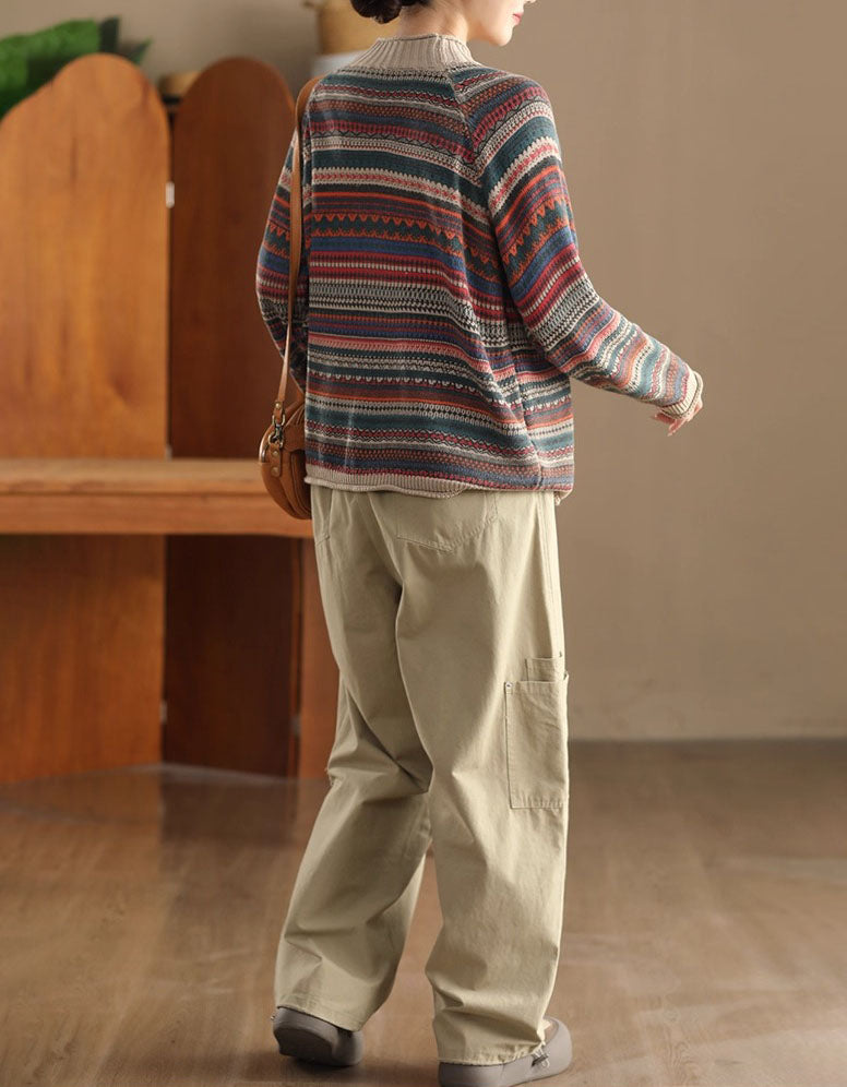 Women’s Vintage Ethnic Pattern Knit Sweater Cardigan