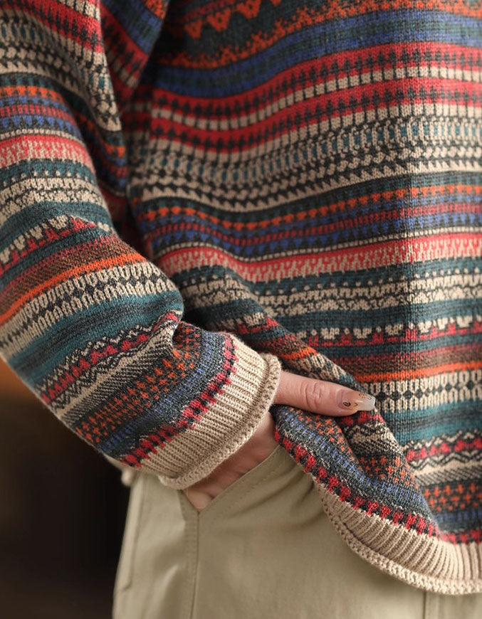 Women’s Vintage Ethnic Pattern Knit Sweater Cardigan