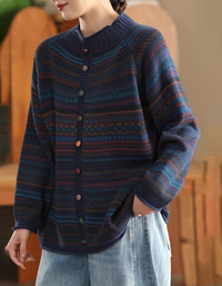 Women’s Vintage Ethnic Pattern Knit Sweater Cardigan