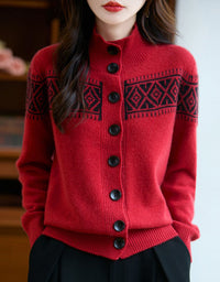 Women's Vintage Fair Isle High Neck Sweater Cardigan