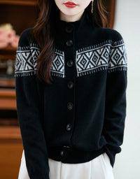 Women's Vintage Fair Isle High Neck Sweater Cardigan