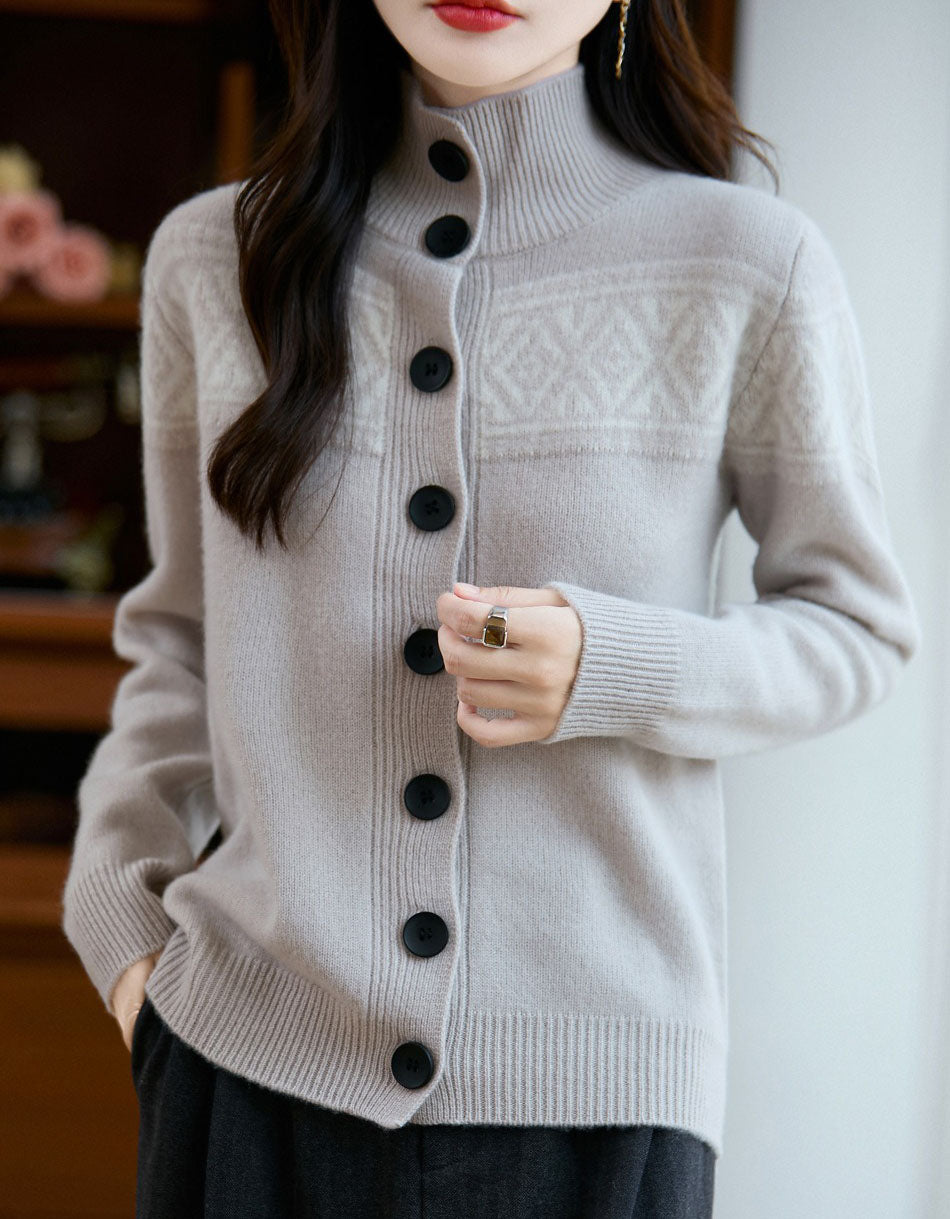 Women's Vintage Fair Isle High Neck Sweater Cardigan