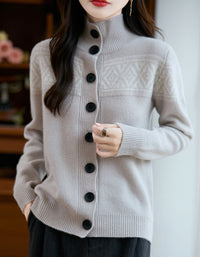 Women's Vintage Fair Isle High Neck Sweater Cardigan