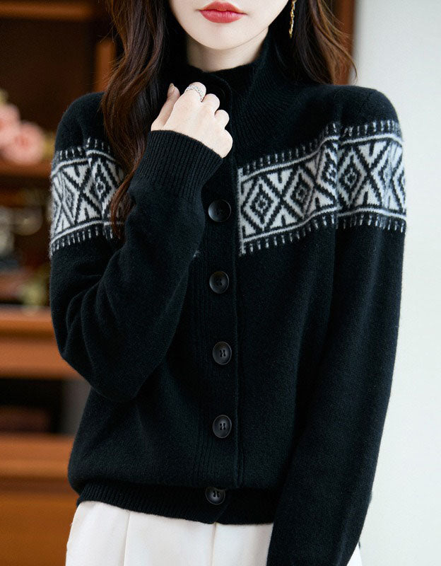 Women's Vintage Fair Isle High Neck Sweater Cardigan