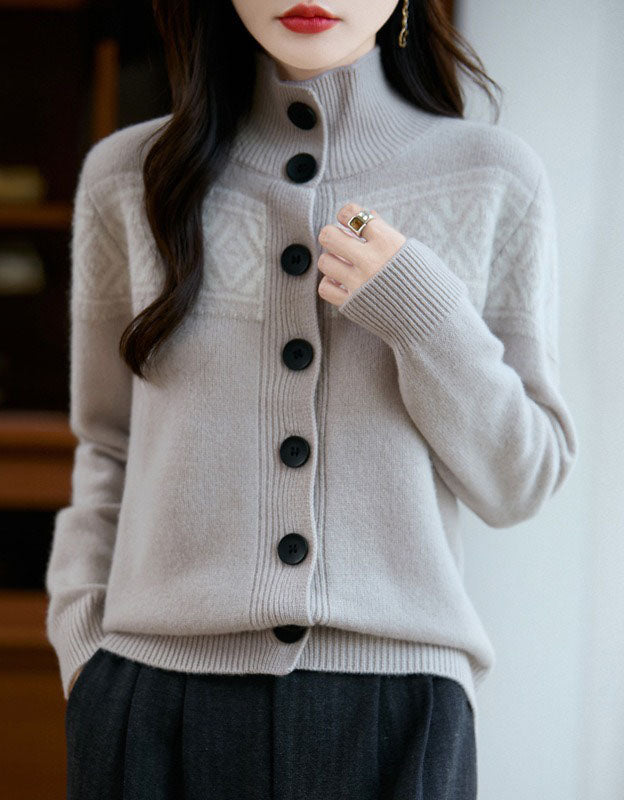 Women's Vintage Fair Isle High Neck Sweater Cardigan