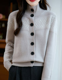 Women's Vintage Fair Isle High Neck Sweater Cardigan