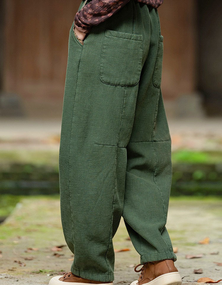 Vintage Women's Green Drawstring Harem Trousers