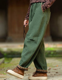 Women's Casual Green Wide Leg Pants with Cuffs