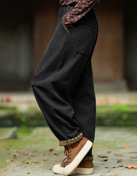 Women's Casual Black Wide Leg Pants with Cuffs