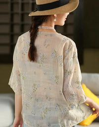 Women's Vintage Floral Embroidered Sheer Blouse - Islinen