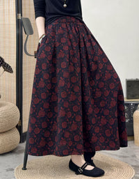 Long women's floral maxi skirt with rose pattern