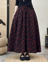 Women's Boho Floral Maxi Skirt with Elastic Waist
