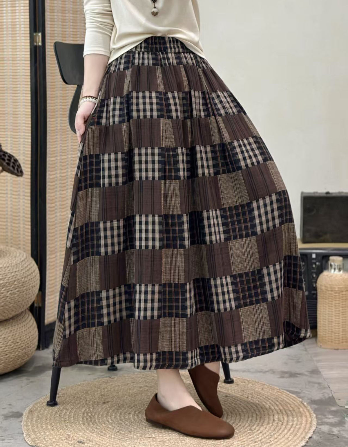 Vintage rose print maxi skirt for women