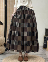 Women's Vintage Rose Print Maxi Skirt with Elastic Waist