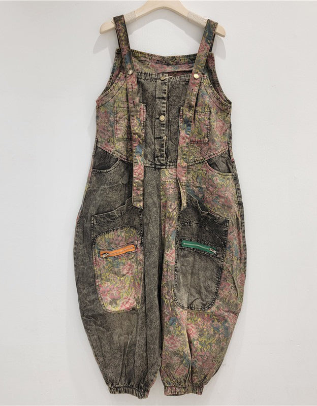 Women's Vintage Floral Patchwork Jumpsuit Overalls
