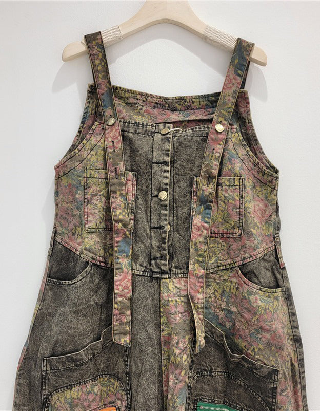 Women's Vintage Floral Patchwork Jumpsuit Overalls