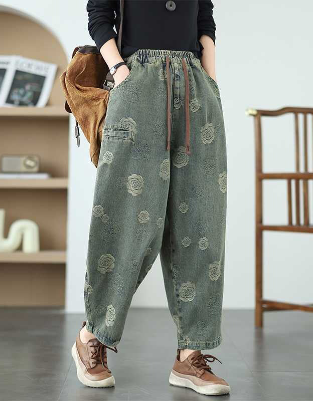 Women’s Vintage Floral Print Wide Leg Harem Trousers