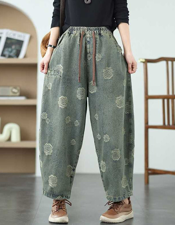 Women’s Vintage Floral Print Wide Leg Harem Trousers