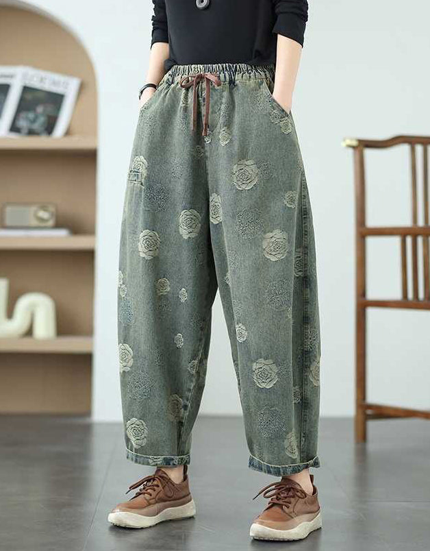 Women’s Vintage Floral Print Wide Leg Harem Trousers