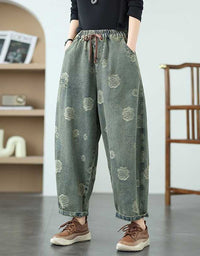 Women’s Vintage Floral Print Wide Leg Harem Trousers