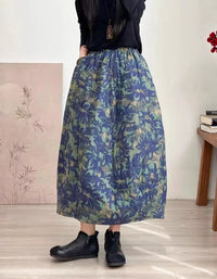 Women’s Vintage Floral Print Winter Padded Maxi Skirt - Islinen