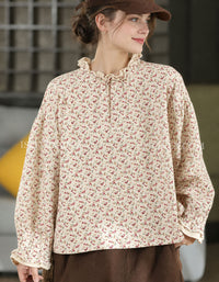 Women’s Vintage Floral Ruffle Neck Long Sleeve Blouse