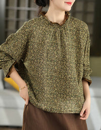 Women’s floral print blouse with delicate ruffle collar