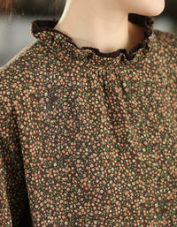 Women’s vintage floral long sleeve blouse styled with casual pants