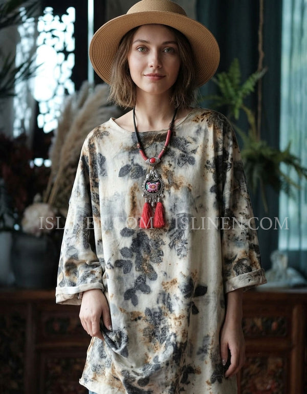 Women's Vintage Tie-Dye Oversized Tunic Top – Boho Artistic Casual Blouse