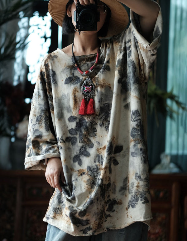 Women's Bohemian Floral Print Loose Fit Tunic Shirt – Vintage Style Top