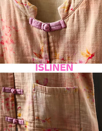 Breathable linen cotton sleeveless vest vintage style close-up