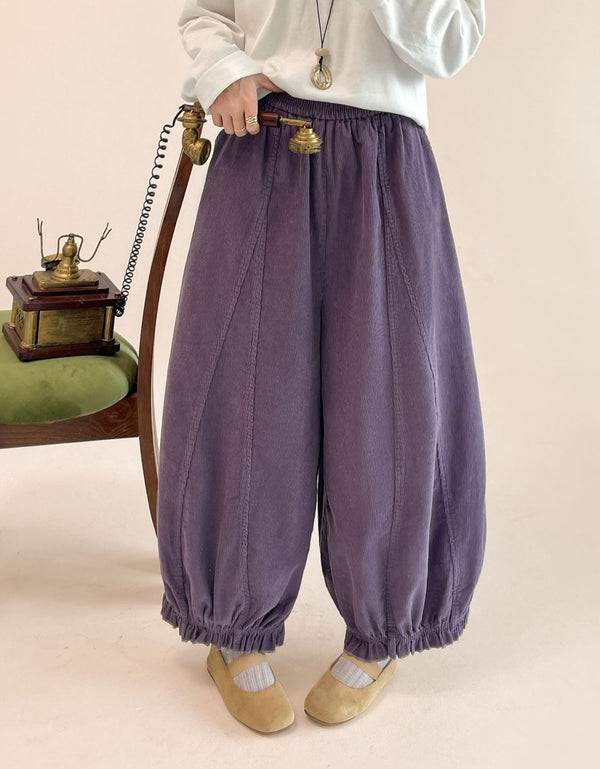 Purple Wide Leg Balloon Pants for Women with Elastic Waist