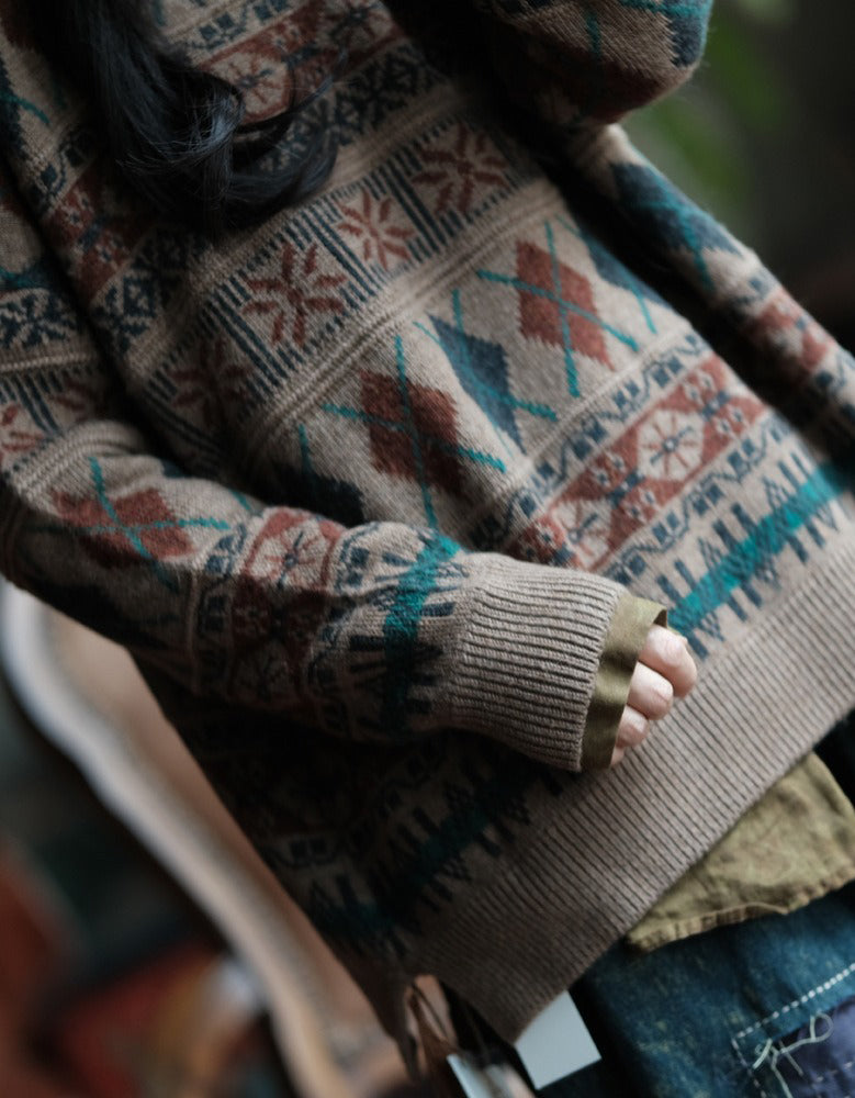 Women’s Vintage Geometric Pattern Oversized Knit Sweater